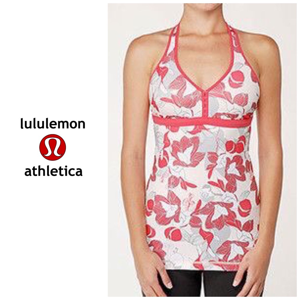 lululemon athletica White and Coral Floral Racerback Tank